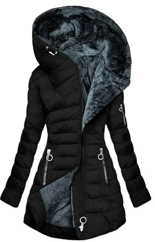 Generico Cappotto Donna Invernale Lungo Giacca Imbottita in Cotone Parka Giubbotto con Cappuccio Giacca Casual Calda Piumino Leggero Impermeabile Cappotti Pile Antivento Jacket