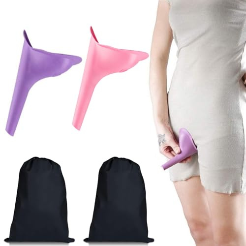 2pcs flintronic Urinella para Mujer, Urinario Portatil Mujer, Reutilizable Orinal Mujer, Orinal Embudo de Silicona para Orinar de Pie para Viajes, Actividades al Aire Libre, Camping, Festivales