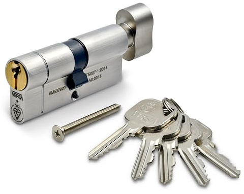 VERSA 1-Star FD60 Fire Rated Euro Cylinder Lock – 45/45mm Thumbturn | Patented Key System with Key Card | Anti-Snap, Anti-Drill & Anti-Bump | TS007:2014 A2:2018 BSI Kitemarked | Satin Chrome/Nickel