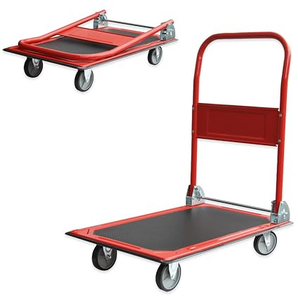 KOMBO - Carrello con ruote Portatutto Pieghevole con Pianale in Acciaio e Paraspigoli in PVC - Carrello portapacchi Portata 150 kg, Maniglione Ribaltabile, Ideale per Trasporto Pacchi e Magazzino