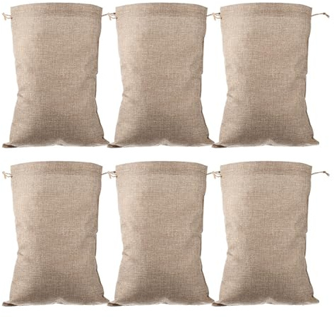 HOOWIFFY Sacchetti di Iuta Coulisse per Verdure Riutilizzabili 6 Pezzi Beige 20x30 Cm Sacchetto Traspirante per Conservazione Patate e Stoccaggio Quotidiano