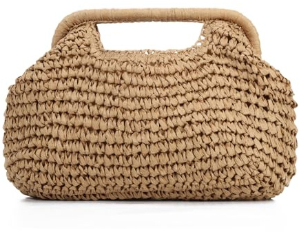 Jywmsc Bolso de mano de paja para mujer, bolso de mano de verano para playa, bolso de mimbre tejido de ganchillo para vacaciones, Brown