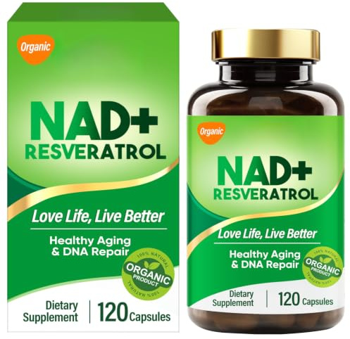 NAD+ con Resveratrol 1200 mg, Complejo con Nicotinamida Ribósido, Suplemento Alimenticio en Cápsulas, 120 Cápsulas (2 Meses), Apoyo a Energía y Vitalidad