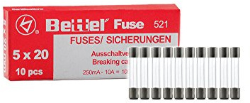 EDI-TRONIC 10 Piezas de fusibles de Vidrio de fusión rápida 5x20mm 250V Flink TYP521 6,3A