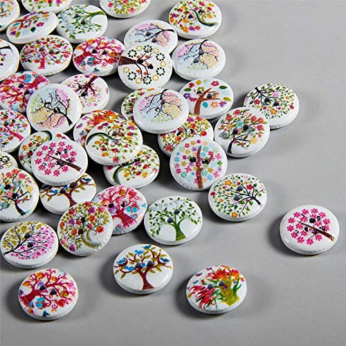 WILLBOND 100 Pièces Boutons Blanc Mélangé Boutons Ronds à 2 Trous 15 mm de Couture d’Artisanat en Bois pour Tricot Couture à Main DIY Décoration d’Artisanat