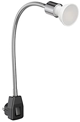 ledscom.de Uttagslampa LESCH Läslampa svanhals, strömbrytare, krom/svart + LED-lampa 630lm varmvitt