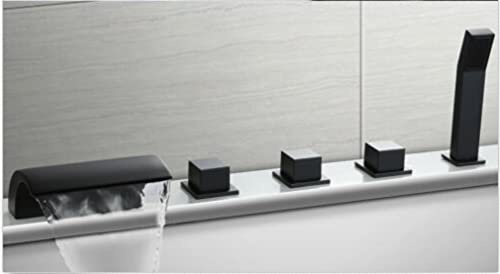 Rubinetteria per vasca da bagno a 5 fori in ottone nero con doccetta a mano cascata rubinetto bagno miscelatore vasca con doccetta set doccia