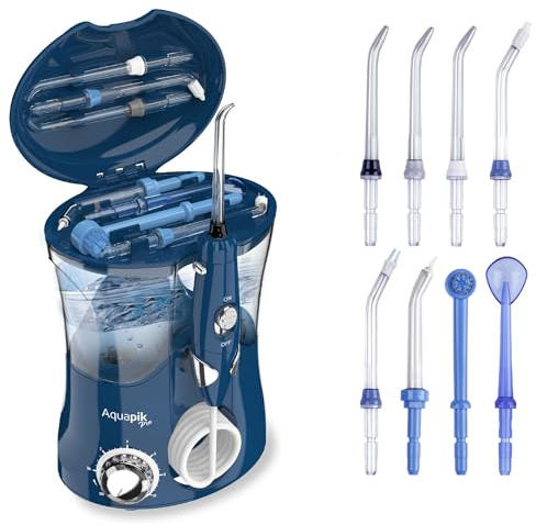 Aquapik® PRO Idropulsore Dentale Professionale | Rimuove la Placca + Raccomandato dai Dentisti + Cura Impianti e Apparecchi Ortodontici | 8 Ugelli + 10 Livelli di Pressione + Serbatoio 600 ml