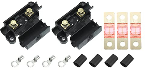 X AUTOHAUX 1 Juego Fusible Kit 2 x ANS Soporte 3 x Fusibles Doble Batería para Audio 50A