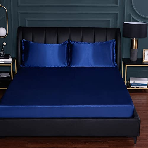 JIANINGHOME Spannbettlaken 200x220cm, Satin Bettlaken Glanz-Satin Leintuch Seide Shining Spannbetttuch Uni Spannleintuch für Hohe Matratze