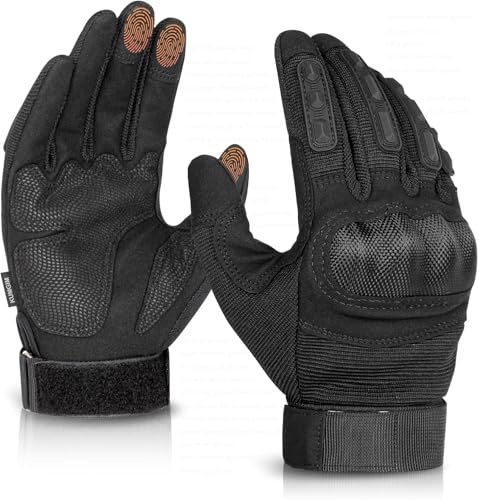 Tactical Gloves for Men and Women, Motorcycle Gloves Black Touchscreen with Hard Shell for Airsoft, Paintball, Motocross, Hunting, Shooting, Camping, ATV Riding, Outdoor Sports, Work (Black, Medium)