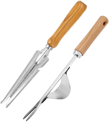 Yuhtech Fourche à Désherber Manuelle Outil de Désherbage, Cueilleur de Pissenlits avec Manche, Cueilleur de Chardons pour Mauvaises Herbes, Désherbeur Manuel de Racines