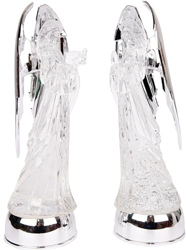 SHATCHI Figura a forma di angelo con luce LED, 33 cm, azionata da pastella, con glitter, palla di neve, palla di neve, ornamento da tavolo in acrilico, decorazione natalizia per la casa, fronte