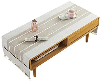 rongweiwang Cotton Linen Tablecloth Rectangular TV Cabinet Mat Coffee Desktop Fringe Table Cloth for Living Room Dining Hall, Island/Beige coffee, 50 * 145cm