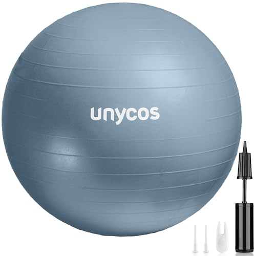 unycos - Gymnastikball 65 cm Sitzball Trainingsball für Yoga, Fitness, Medizinball, Balance Ball, Core Training Strength, Pilates-Ball | Inkl. Pumpe, BPA-Frei, Anti-Burst (Hellblau mit Logo)