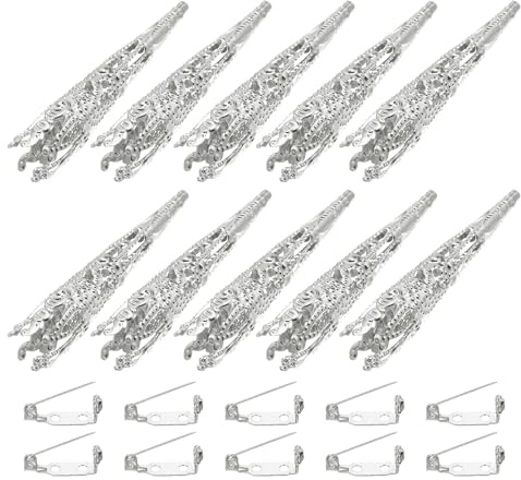 M METERXITY 10 Pcs Decorative Corsage Display Stand - Lapel Pin Brooch Vase with Bar Pins Apply to DIY/Prom/Wedding/Craft, (41mm, Silver Tone)