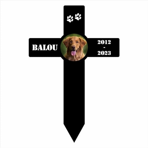 INDIGOS UG - Décoration funéraire chien - 80 cm - Croix - Piquet commémoratif résistant aux intempéries comme piquet funéraire - Texte et date - Personnalisable - Nom et date au choix - Deuil, animal
