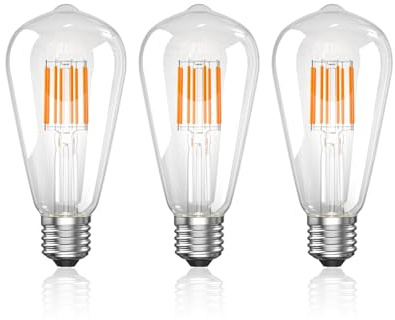 Lamptobe 8W E27 LED Dimmable Light Bulb, Warm White 2700K, ST64 Vintage Edison Screw for Home, Cafe, Bar Decorative Lighting (Pack of 3)