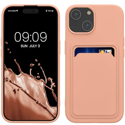 kwmobile fodral kompatibelt med iPhone 15 fodral – TPU telefonskydd med kreditkortshållare – grapefrukt rosa