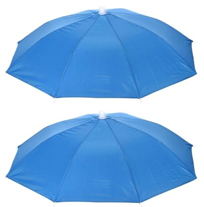 YOKIVE 2 Pack Umbrella Hat, Folded Sun Rain Caps Hand Free Fish Umbrella Hats Great for Hiking, Fishing, Camping, Sports (Blue, 20-Inch)