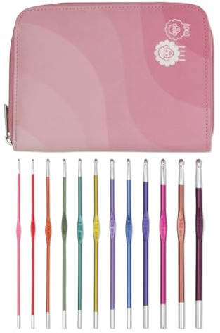 KnitPro Set di uncinetti Zing - 12 uncinetti a punta singola codificati a colori, comodi manici per principianti e confezione regalo
