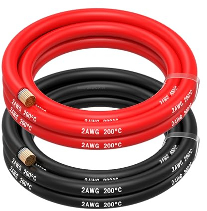 2 AWG Silicone Wire by MMOBIEL – 2 Gauge Tinned Copper Cable, 2 x 5ft (1.5m) 1 Red & 1 Black, Flexible High Temp Electrical Battery Wire for Automotive, Solar, RV, Marine, Welding, Inverter