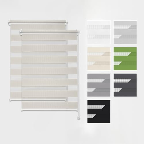 Estika Tende a rullo giorno e notte senza forare set da 2-50 x 220 cm - Crema - per interni, per finestre, tessuto semi-trasparente, fissaggio a morsetto (Klemmfix), protezione solare