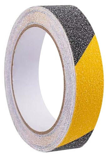 JJHXM 1 Rotoli 25mmx5m Nastro adesivo antiscivolo,nastro antiscivolo per gradini,strisce antiscivolo per scale esterne,nastro di sicurezza,per interni ed esterni(Nero Giallo)