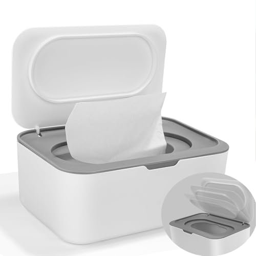 Scatola Porta Salviette Umidificate, Dispenser di Salviettes Umidificate con Coperchio, Porta Scatola per Salviette Dispenser per Bagno Ufficio Auto (Bianco sporco)