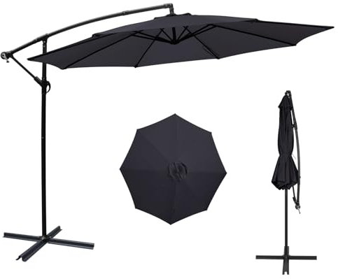 ZealWe Sonnenschirm Ampelschirm Balkon 300cm mit Ständer, UV-Schutz UPF 50+ mit Sonnenschirmhülle, Gartenschirm mit Kurbel, Windfest Kippbar, Runder Balkonsonnenschirm für Garten/Strand/Pool, Grau