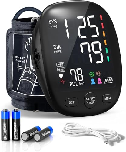 Velora Oberarm-Blutdruckmessgerät für den Heimgebrauch, FDA-zugelassen, elektronisches Blutdruckgerät mit Dual-User, 4,7 großes LCD, Manschette 22–42 cm, Dual-Stromversorgung USB/Batterien