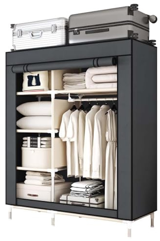 ArluKin Portable Wardrobe Closet Durable and Easy to Assemble Heavy Duty Clothes Rack with Non-Woven Cover Fabric Best for Bedroom and Easy Storage and Organization (Grey-C)