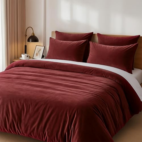 Lanqinglv Warme Winter Kissenbezug 40x80cm Weinrot Rot Biber Plüsch Fleece Wende - Kopfkissenbezug mit Reißverschluss Kissenhülle Doppelpack,2er Set