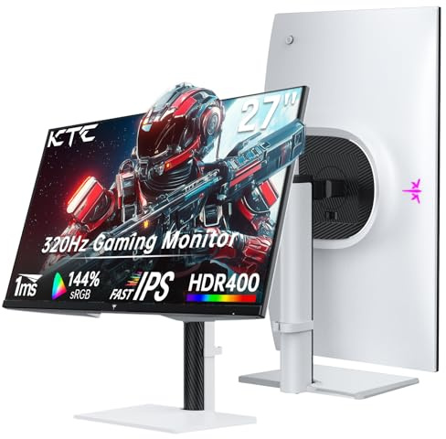 KTC 320hz Gaming Monitor 27 Zoll, 300Hz 240hz, QHD 2K 2560 x 1440P, Weiße Monitor, Fast IPS, 1ms, Freesync & G-sync, PC Bildschirm, 144% sRGB, HDR400, Blaulicht Reduktion, VESA 100x100, DP1.4/HDMI 2.1