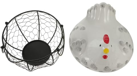 VICASKY Porta Uova di Gallina in Ferro Bianco Piccolo, Cestino Portaoggetti e Decorazione per Casa e Cucina, Organizer per Snack e Frutta, Portaoggetti per Scrivania e Piano di Lavoro