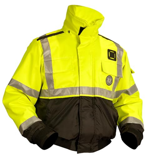 MUSTANG SURVIVAL - High Visibility Flotation Jacket (Fluorescent Green-XXL) - USCG Approved, Flotation and hypothermia Protection, Full Length Storm Flap, Neoprene Wrist Seals