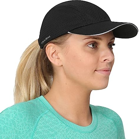 TrailHeads Cap Damen zum Joggen - Race Day Performance Cappy Frauen - Leichte & Schnell Trocknende Sport Cap Damen Sommer aus Mesh mit Reflektierendem Rand - Schwarz
