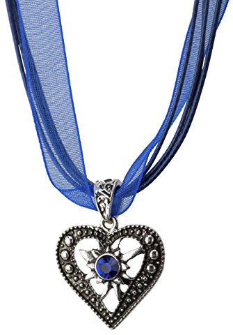Schöneberger Trachten Couture Trachtenkette Herzstein eleganter Herz Anhänger mit funkelndem Strass - Trachtenschmuck Kette für Dirndl und Lederhose (Blau)