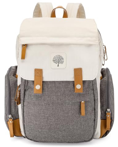 Parker Baby Diaper Backpack - Large Diaper Bag with Insulated Pockets, Stroller Straps and Changing Pad -Birch Bag - Cream