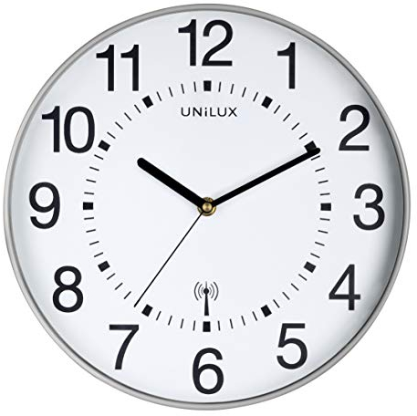Unilux Orologio da Parete WAVE, Diametro 30 cm, Radiocontrollato, Colore Grigio Metallizzato