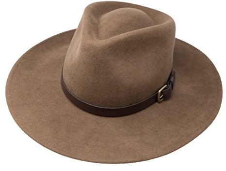 B&S Premium Lewis - Fedora Hut mit breiter Krempe - 100% Wollfilz - wasserfest - Lederband - 56cm Hellbraun
