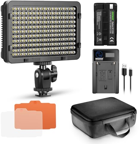 Neewer 176 LED Video Light Lighting Kit: Dimmable 176 LED Panel, with 2200mAh Li-ion Battery, USB Battery Charger and Carrying Case for Product and Portrait Photography