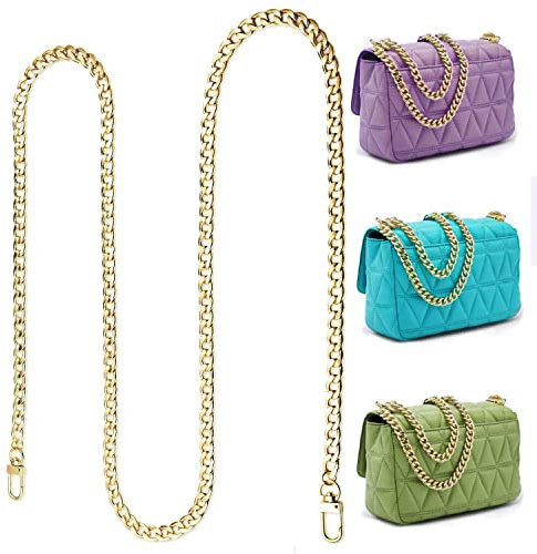 Voarge 120 cm DIY Hierro Plano Cadena Strap, Handtaschenketten Metallgeldriemen Schulter Cross Body Ersatzriemen Tasche Eisen flache Kette (Gold)