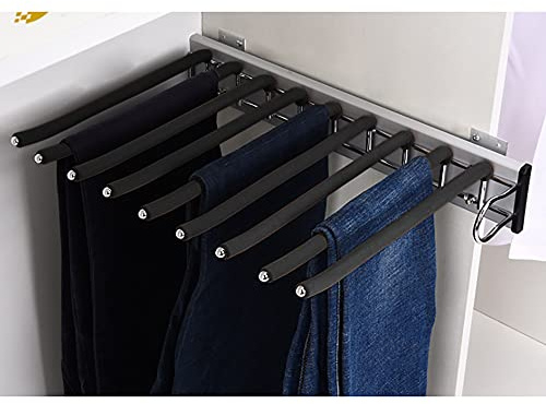 Pull Out Clothes Hanger Trousers Rack Pants Rack Stand Extending Rail Wardrobe Storage Organiser Tie Scarf Rack Pull Out Pants Rack for Closet Wardrobe