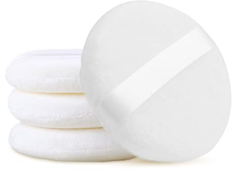 TSHAOUN 4 Pcs Baumwollpuderquaste, rund, groß, mit Riemen-Make-up, lose Puderquaste für Gesicht, Körper, Make-up-Tools Make-up Schwamm Puderquaste Wet und Dry, Babypuder Puder (4 Pcs)