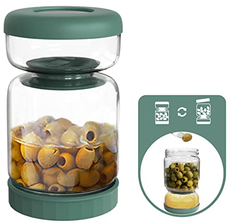 Luvan Glas Einmachglas mit Strainer Flip,1000ml Gurkenglas zum Umdrehen, Sanduhr Gurkenglas für Oliven, Jalapenos und Rüben