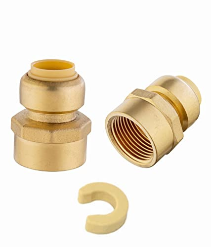 (Pack of 2) EFIELD Push Fit 3/4 x1 Female NPT Adapters Brass Fittings, Push-to-Connect, Pex, Copper, CPVC Pipe, with Disconnect Clip, UPC Certified,(PF136-2PCS)