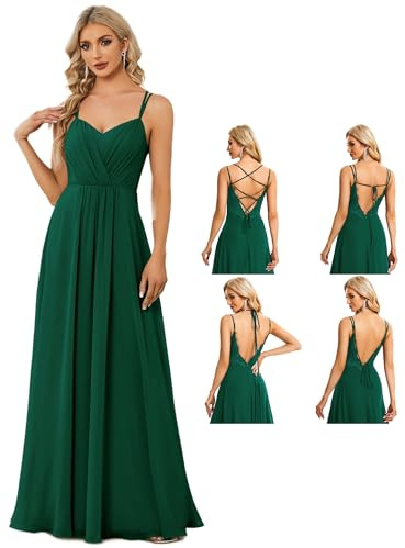Ever-Pretty Vestidos de Dama de Honor Largo Elegantes Sin Mangas Cuello en V Cintura Imperio Formal Verde Oscuro 40