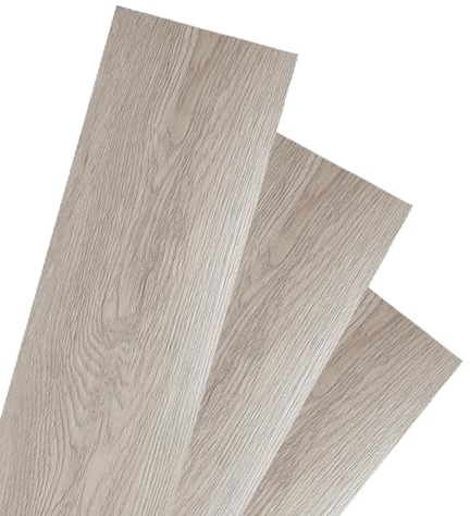 Herrselsam PVC-golvbeläggning självhäftande, 28 plattor ca 4 m² vinyl laminat halkfri vattentät skärbar kakeloptik golvplattor, 91,5 cm x 15,2 cm tjocklek 1,5 mm (vit ek)