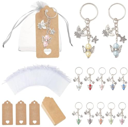 KSJEHW 12 Stück Schutzengel Anhänger, Gastgeschenke mit Organza Beutel Kraftpapier für Hochzeit Taufe Weihnachten Geburtstag Konfirmation